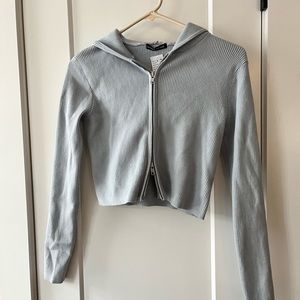 Brandy Melville dual zip cropped hoodie, new with tags, slate blue color